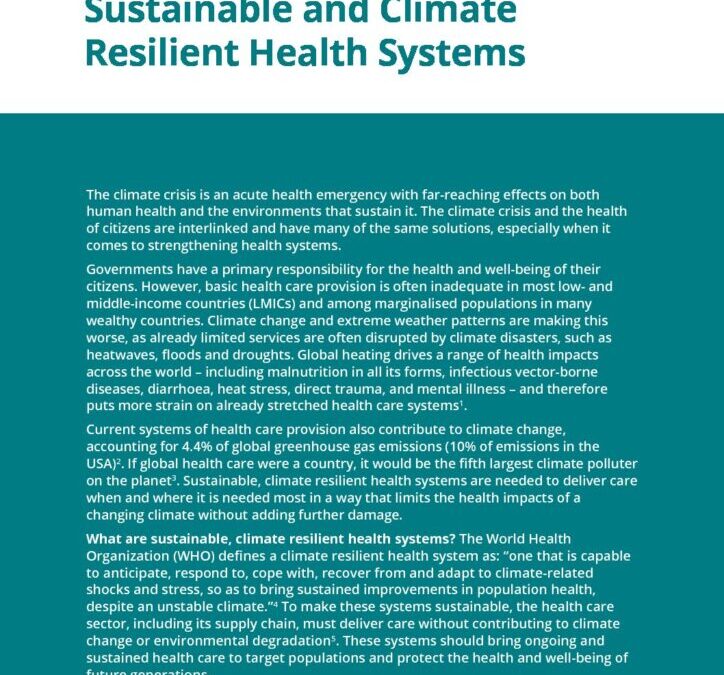 Sustainable and Climate Resilient Health Systems